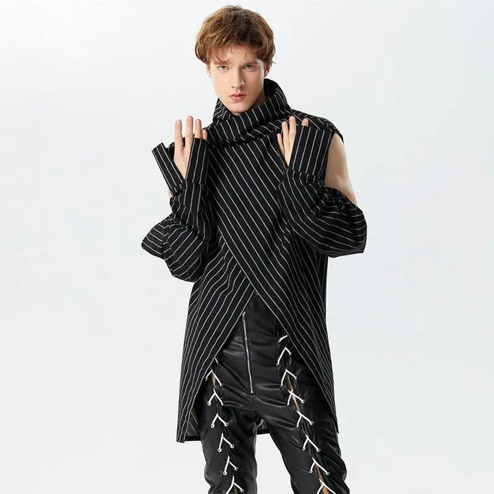 Asymmetric Pinstripe Wrap Jacket