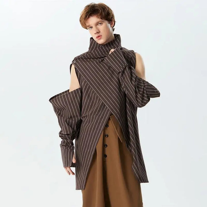 Asymmetric Pinstripe Wrap Jacket