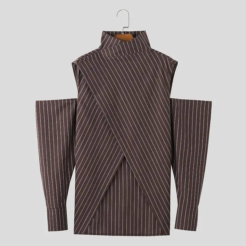 Asymmetric Pinstripe Wrap Jacket