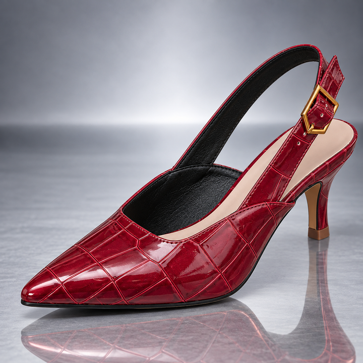 Celeste Croc-Embossed Slingback Heels