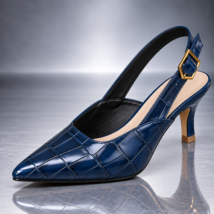 Celeste Croc-Embossed Slingback Heels