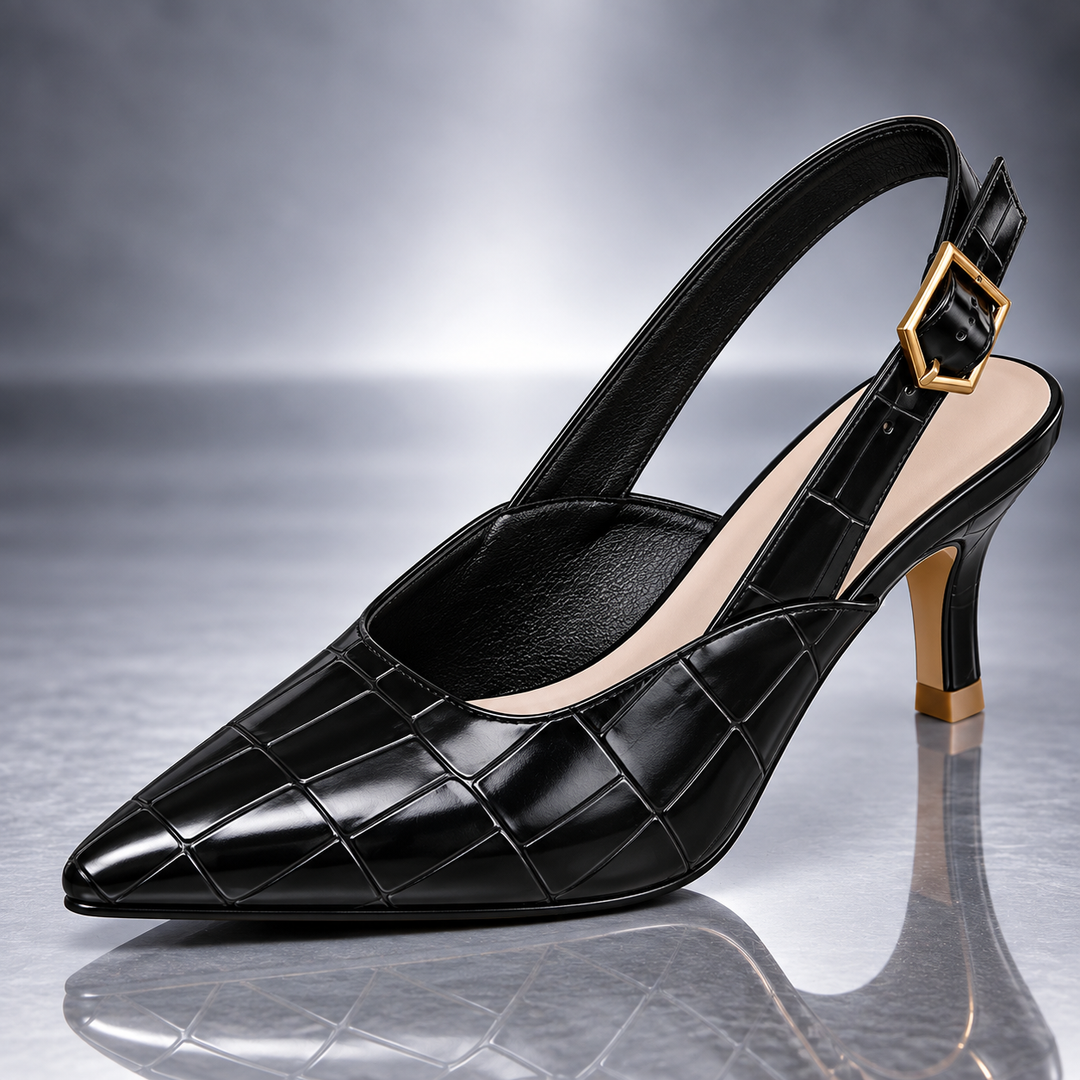 Celeste Croc-Embossed Slingback Heels
