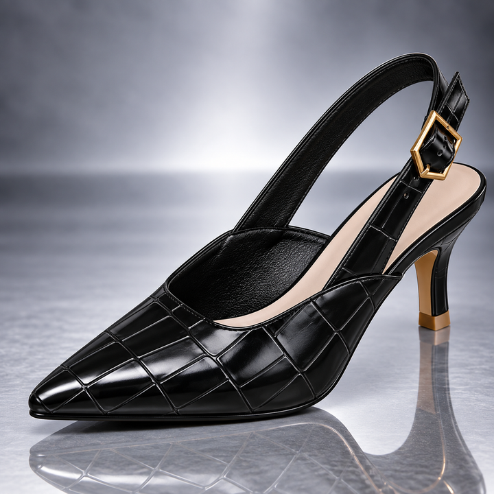 Celeste Croc-Embossed Slingback Heels