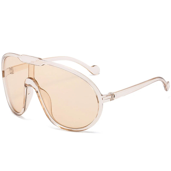 Sunglasses with beige lenses and clear frame on a white background