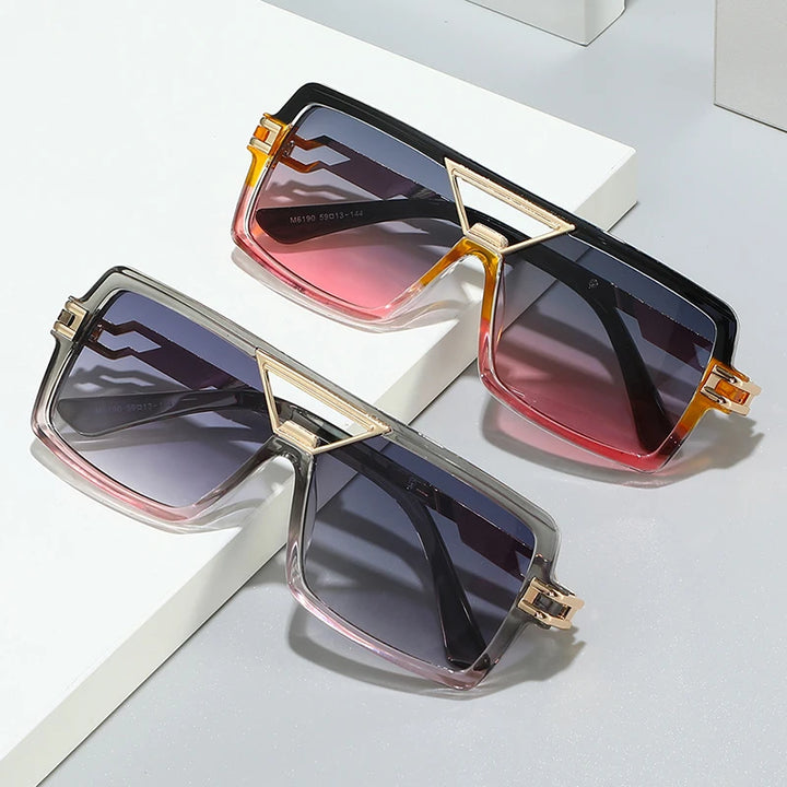 Two pairs of sunglasses with gradient lenses on a light gray background