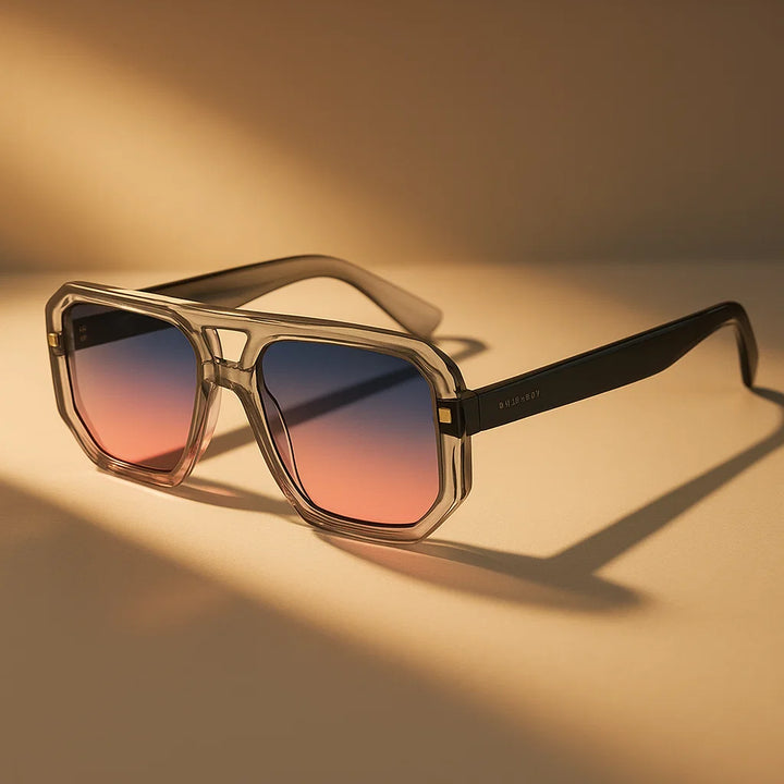 Sunglasses with gradient lenses on a beige background