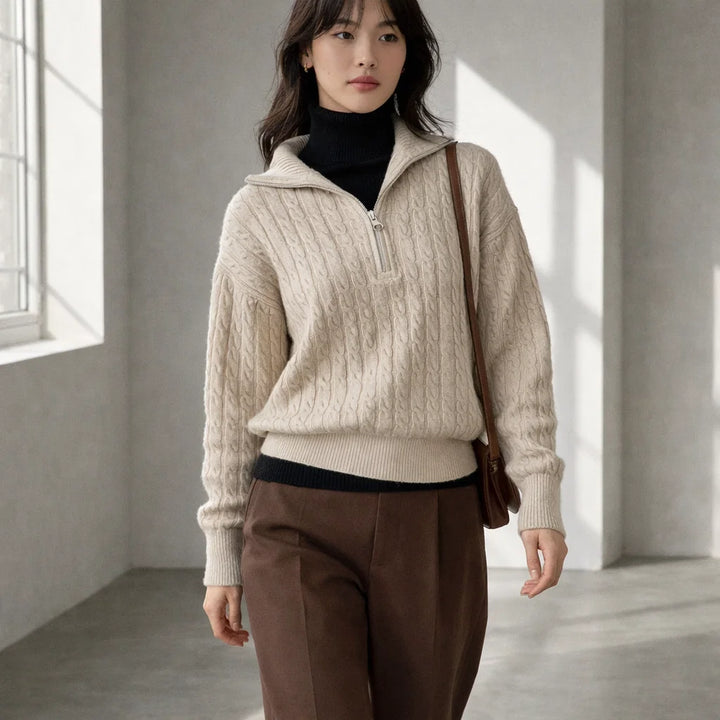 Elora Zip-Neck Cotton Sweater
