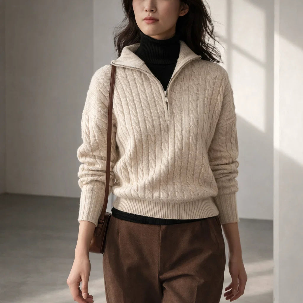Elora Zip-Neck Cotton Sweater