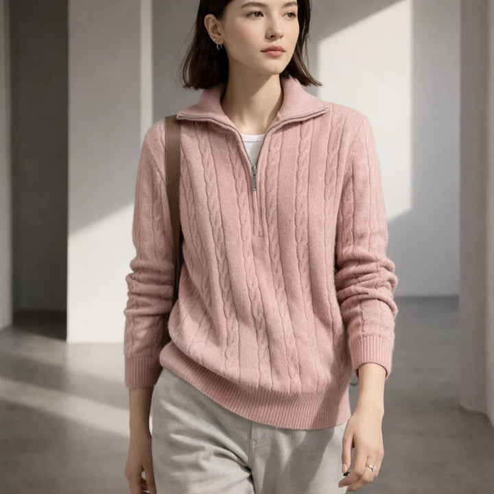 Elora Zip-Neck Cotton Sweater